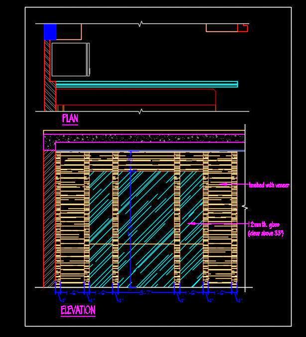 Wooden Partition with Glass and Veneer - Autocad DWG